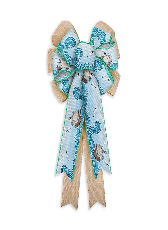 Lamantery Summer Blurlap Wreaths Bows Large Navigation Ocean Bows Christmas Tree Topper for Wedding Holiday Birthday Summer Haiwaii Party Decoration - Image 1